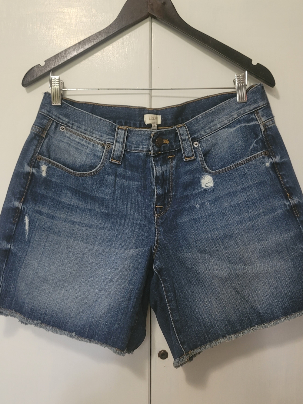 J. Crew Distressed Mid-Rise Denim Jean Shorts - Dark Blue Wash